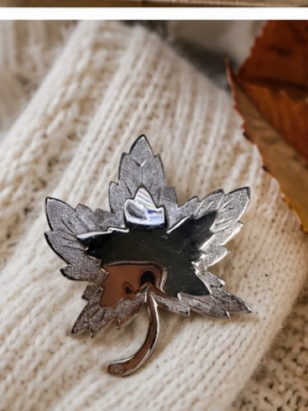 Vintage Monet Silver Tone Maple Leaf Brooch Signed Textured Fall Autumn Pin